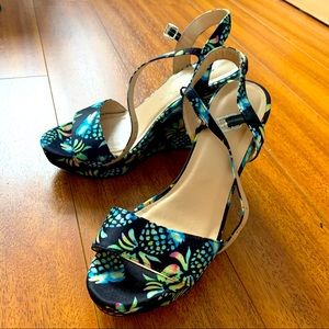 Tropical Print Wedge Sandals